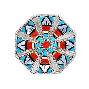 Native American Necklaces & Pendants - Fine Zuni Traditional Inlay Pattern Pendant - Wilson & Carolyn Niiha - Native American