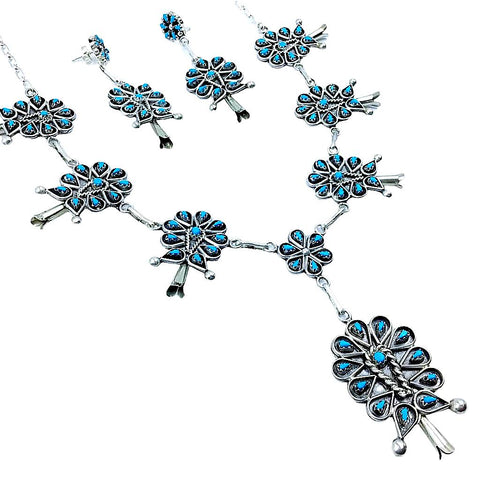 Image of Native American Necklaces & Pendants - Gorgeous Zuni Petit Point Sleeping Beauty Turquoise Blossom Necklace Set - Tricia Leekity