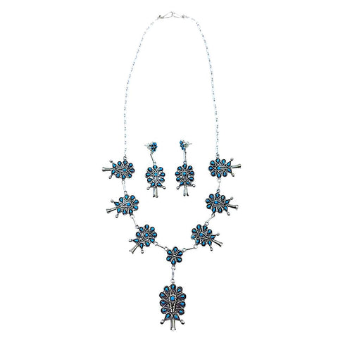 Image of Native American Necklaces & Pendants - Gorgeous Zuni Petit Point Sleeping Beauty Turquoise Blossom Necklace Set - Tricia Leekity