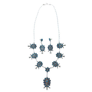 Native American Necklaces & Pendants - Gorgeous Zuni Petit Point Sleeping Beauty Turquoise Blossom Necklace Set - Tricia Leekity