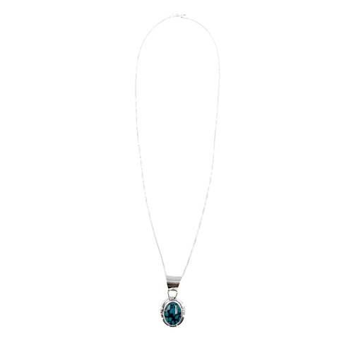 Image of Native American Necklaces & Pendants - Kingman Teal Turquoise Embellished Silver Necklace- Shelia Becenti, Navajo
