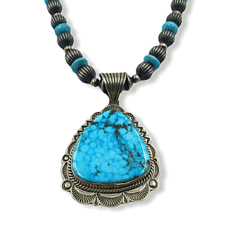 Image of Native American Necklaces & Pendants - Kingman Turquoise Necklace On Navajo Pearls -A. Jake