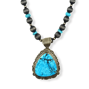 Native American Necklaces & Pendants - Kingman Turquoise Necklace On Navajo Pearls -A. Jake