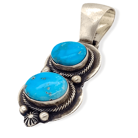 Image of Native American Necklaces & Pendants - Kingman Turquoise Pendant Signed By Paul Livingston