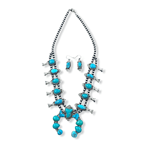 Image of Native American Necklaces & Pendants - Kingman Turquoise Squash Blossom Necklace Set - Lorenzo Juan
