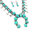 Native American Necklaces & Pendants - Kingman Turquoise Teal Squash Blossom Set - Kathleen Chavez - Navajo