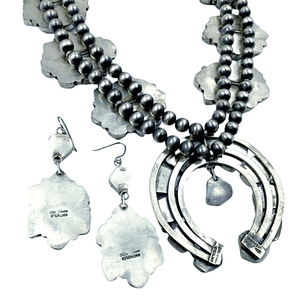 Native American Necklaces & Pendants - Large Geometric Stones Kingman Turquosie Squash Blossom Set - Ella Peters - Navajo