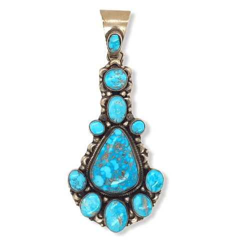 Image of Native American Necklaces & Pendants - Large Multi-stone Navajo Kingman Turquoise Pendant S. Becenti