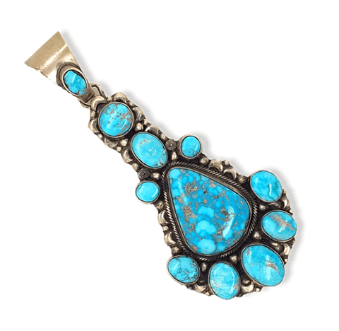Image of Native American Necklaces & Pendants - Large Multi-stone Navajo Kingman Turquoise Pendant S. Becenti
