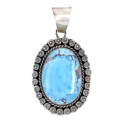 Image of Native American Necklaces & Pendants - Large Navajo Golden Hills Turquoise Sterling Silver Pendant - Sheila Becenti