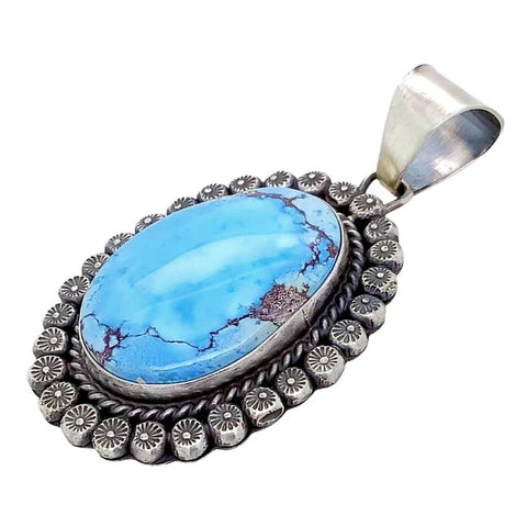 Image of Native American Necklaces & Pendants - Large Navajo Golden Hills Turquoise Sterling Silver Pendant - Sheila Becenti