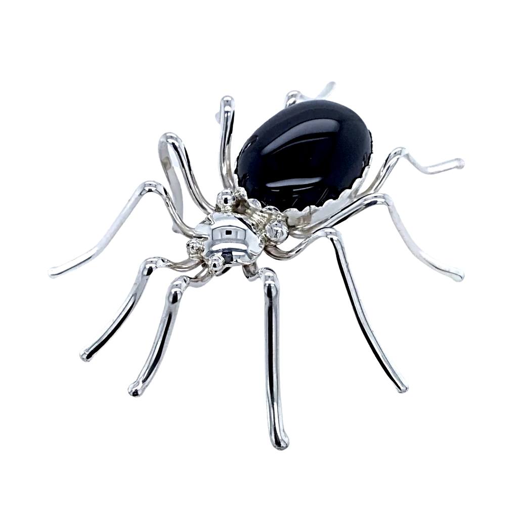 Vintage Silver Black Onyx Spider Brooch