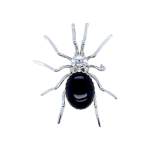 Native American Necklaces & Pendants - Large Navajo Onyx Sterling Silver Spider Pin - E. Spencer