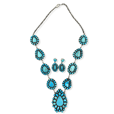Image of Native American Necklaces & Pendants - Large Navajo Turquoise Teardrop Necklace Set