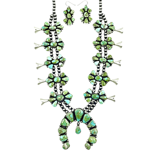 Native American Necklaces & Pendants - Large Royston Turquoise Squash Blossom Set - Bea Tom - Navajo
