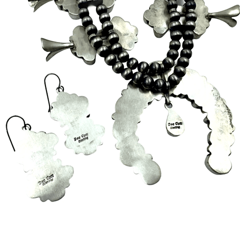 Image of Native American Necklaces & Pendants - Large Royston Turquoise Squash Blossom Set - Bea Tom - Navajo