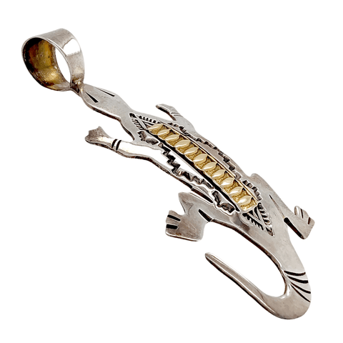 Image of Native American Necklaces & Pendants - Lounging Lizard Navajo 14K Gold Over Sterling Silver Pendant