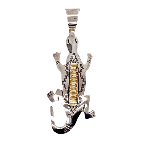 Image of Native American Necklaces & Pendants - Lounging Lizard Navajo 14K Gold Over Sterling Silver Pendant