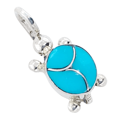 Image of Native American Necklaces & Pendants - Mini Sleeping Beauty Turquoise Turtle Pendant - Zuni