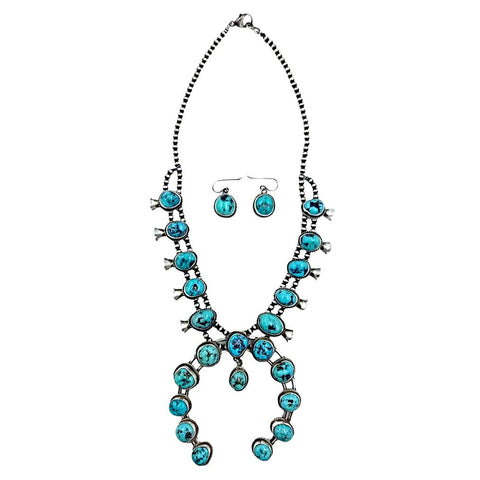 Image of Native American Necklaces & Pendants - Native American Navajo Large Naja Turquoise Squash Blossom Necklace Set - Richard Begay