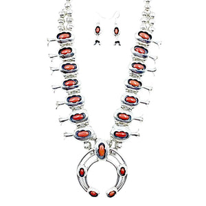 Native American Necklaces & Pendants - Native American Navajo Shadow Box Coral Squash Blossom Necklace -Large Size