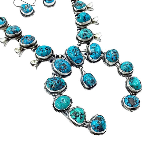 Image of Native American Necklaces & Pendants - Native American Navajo Turquoise Squash Blossom Necklace Set Native American - Richard Begay