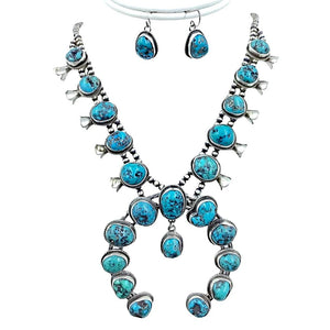 Native American Necklaces & Pendants - Native American Navajo Turquoise Squash Blossom Necklace Set Native American - Richard Begay