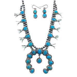 Native American Necklaces & Pendants - Native American Navajo Turquoise Squash Blossom Set - Lydia Begay Native American