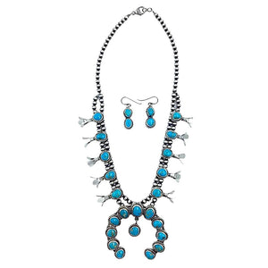 Native American Necklaces & Pendants - Native American Navajo Turquoise Squash Blossom Set - Lydia Begay Native American