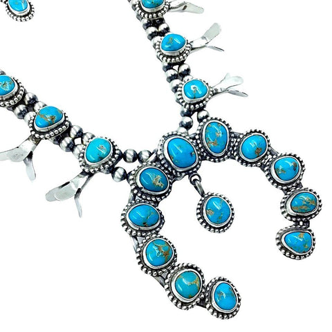 Image of Native American Necklaces & Pendants - Native American Navajo Turquoise Squash Blossom Set - Lydia Begay Native American