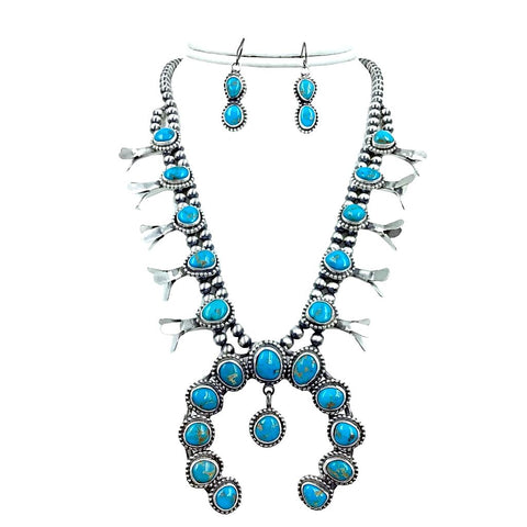 Image of Native American Necklaces & Pendants - Native American Navajo Turquoise Squash Blossom Set - Lydia Begay Native American