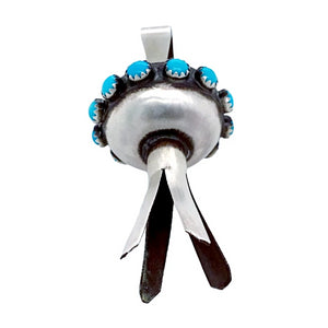 Native American Necklaces & Pendants - Navajo Blossom Kingman Turquoise Sterling Silver Pendant -