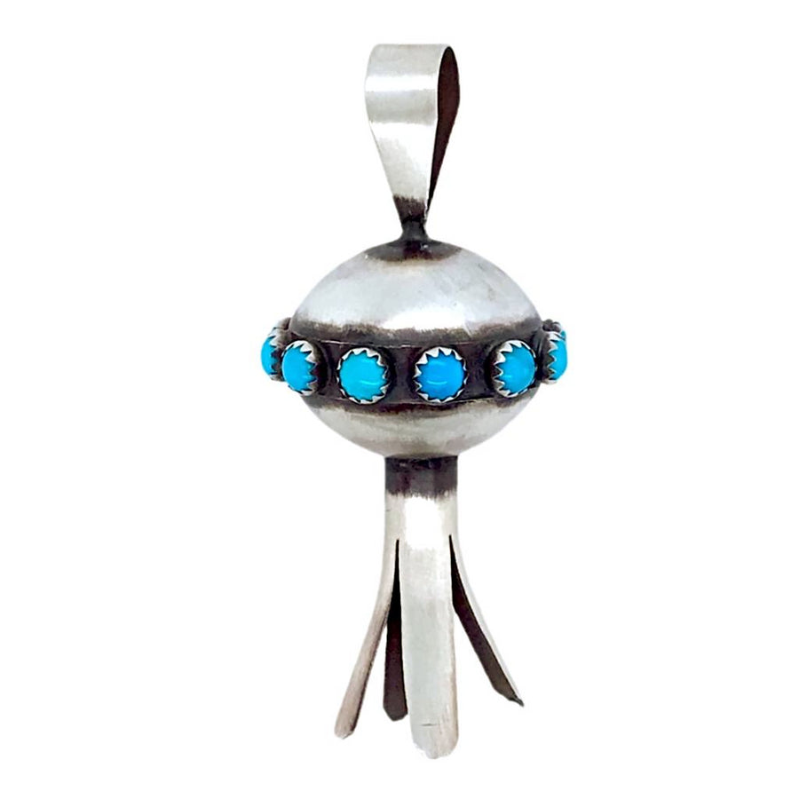 Native American Necklaces & Pendants - Navajo Blossom Kingman Turquoise Sterling Silver Pendant - Monica Smith - Native American