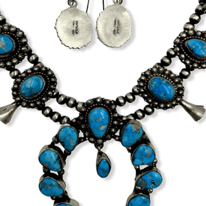 Native American Necklaces & Pendants - Navajo Blue Bird Turquoise Squash Blossom Necklace  -Ella Peters