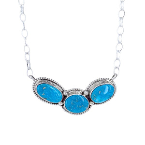 Native American Necklaces & Pendants - Navajo Blue Bird Turquoise Triple Stone Necklace- Paul Livingston -Native American