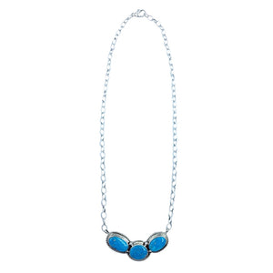 Native American Necklaces & Pendants - Navajo Blue Bird Turquoise Triple Stone Necklace- Paul Livingston -Native American