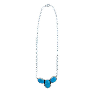Native American Necklaces & Pendants - Navajo Blue Bird Turquoise Triple Stone Sterling Silver Drop Necklace- Paul Livingston