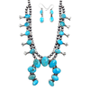 Native American Necklaces & Pendants - Navajo Blue Gem  Turquoise Squash Blossom Set - Kathleen Chavez, Navajo