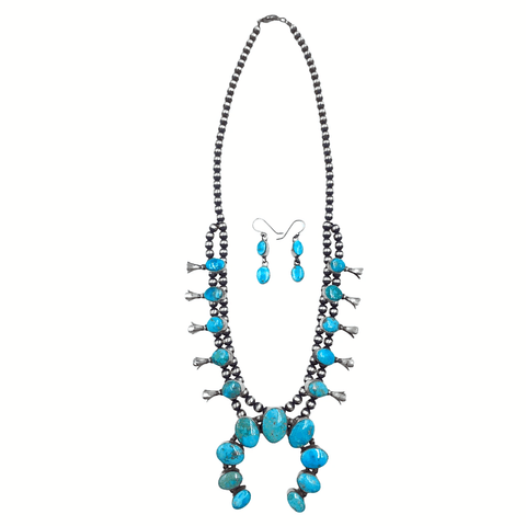Image of Native American Necklaces & Pendants - Navajo Blue Gem  Turquoise Squash Blossom Set - Kathleen Chavez, Navajo