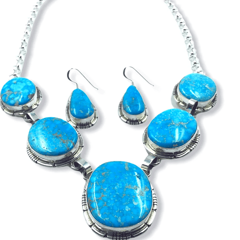 Image of Native American Necklaces & Pendants - Navajo Bluebird Turquoise Radiance Necklace And Set- Samson Edsitty