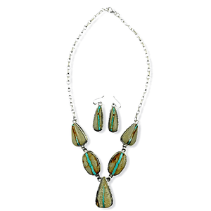 Native American Necklaces & Pendants - Navajo Boulder Turquoise Teardrop Necklace Set - Samson Edsitty