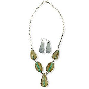 Native American Necklaces & Pendants - Navajo Boulder Turquoise Teardrop Necklace Set - Samson Edsitty