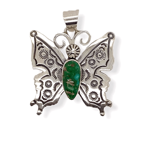 Image of Native American Necklaces & Pendants - Navajo Butterfly Pendant With Turquoise Stone
