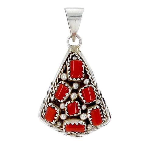 Image of Native American Necklaces & Pendants - Navajo Coral Cluster Sterling Silver Pendant - Mary Chavez