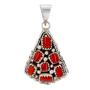 Native American Necklaces & Pendants - Navajo Coral Cluster Sterling Silver Pendant - Mary Chavez