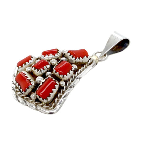 Image of Native American Necklaces & Pendants - Navajo Coral Cluster Sterling Silver Pendant - Mary Chavez