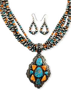 Native American Necklaces & Pendants - Navajo Darryl Becenti Necklace On Strands Of Navajo Pearls -Set