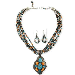 Native American Necklaces & Pendants - Navajo Darryl Becenti Necklace On Strands Of Navajo Pearls -Set