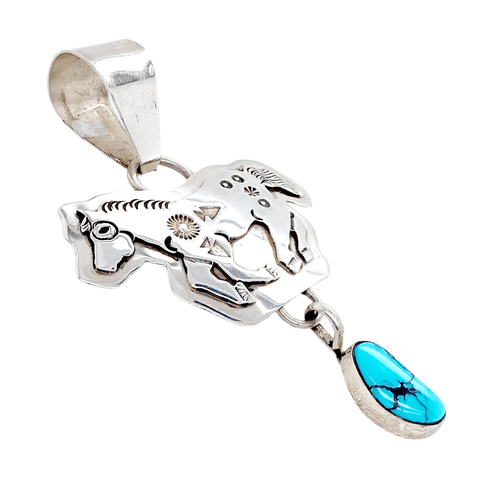 Image of Native American Necklaces & Pendants - Navajo Embellished Running Horse Turquoise Dangle Pendant - Jeff Jame Jr.