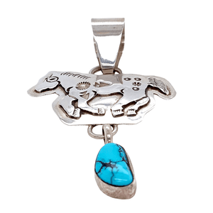 Native American Necklaces & Pendants - Navajo Embellished Running Horse Turquoise Dangle Pendant - Jeff Jame Jr.